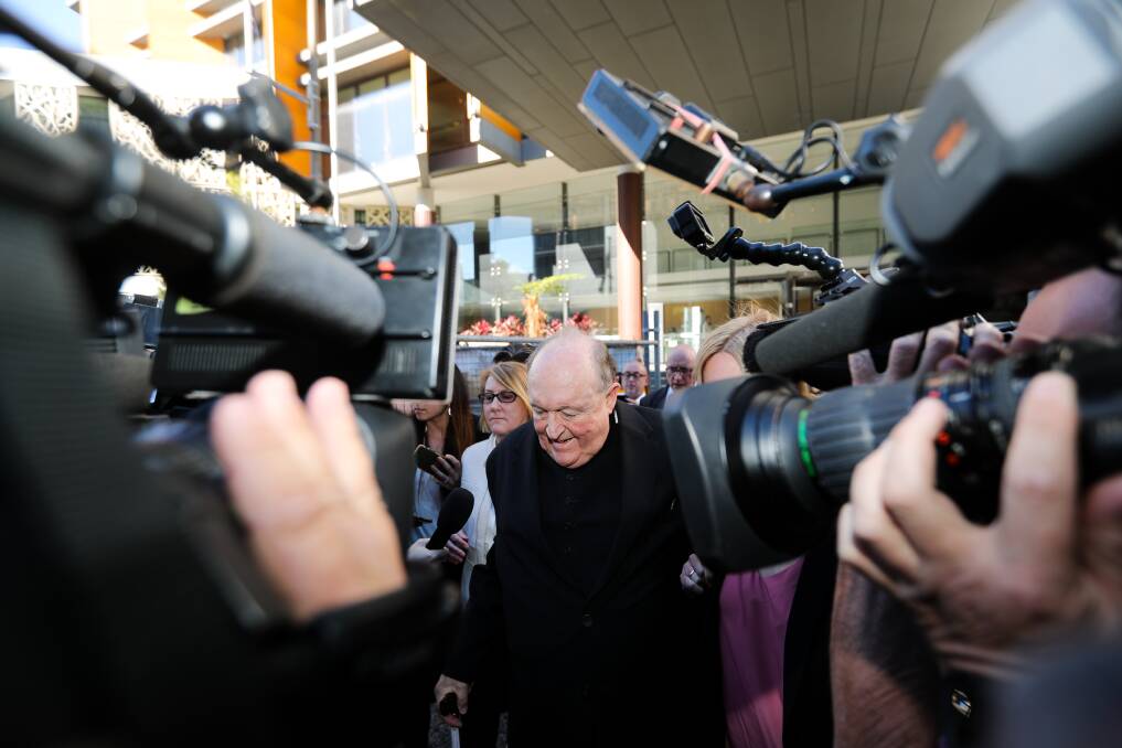 Adelaide Archbishop Philip Edward Wilson leaving Newcastle courthouse after being found guilty of concealing historical child sexual abuse. Picture: Jonathan Carroll 