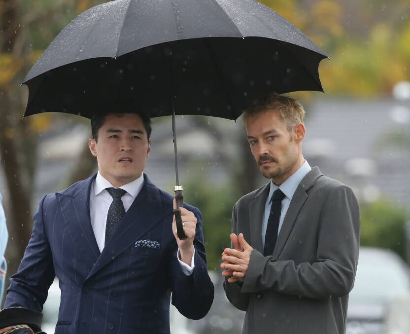 Former Silverchair frontman Daniel Johns arrives at Raymond Terrace courthouse with his lawyer Bryan Wrench on Wednesday morning. Picture: Simone De Peak