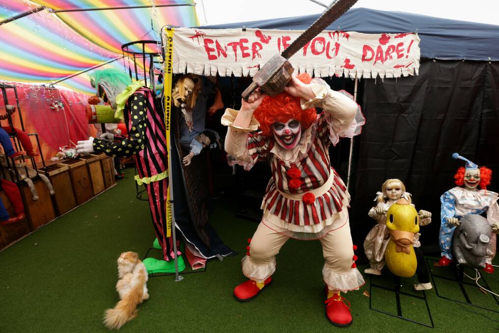 Renae Flood embraces her creepy clown character ahead of what's set to be a bumper Halloween in Chisholm. Picture by Jonathan Carroll