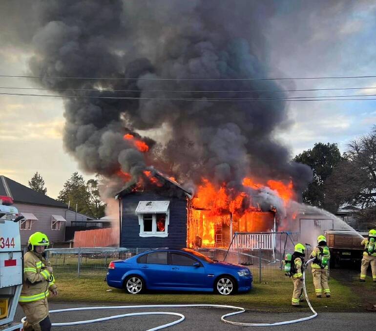 The house became fully engulfed in flames in Kearsley, near Cessnock. Picture FRNSW Facebook Page.