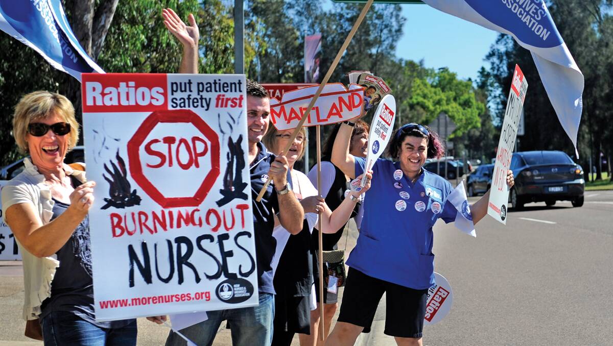PROTEST: Nurses and midwives rally opposite Maitland Hospital on Thursday.
