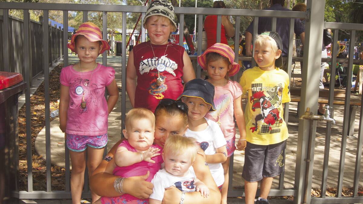 OUT AND ABOUT: (front) Teena Herbert holds Emily Burns and Mia Johansen, (back) Bianca Burns, Zac Atkins, Summah Burns, Logan Johansen and Aiden Johansen, of Rutherford.